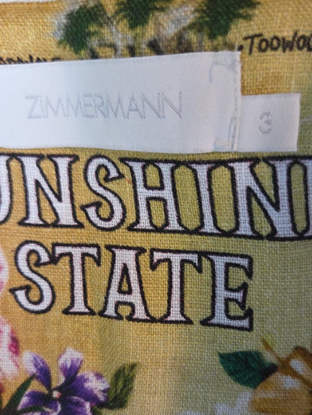Zimmerman Linen Floral Tropical Print Shirt Dress in Pink and Yellow - Picture 6 of 6